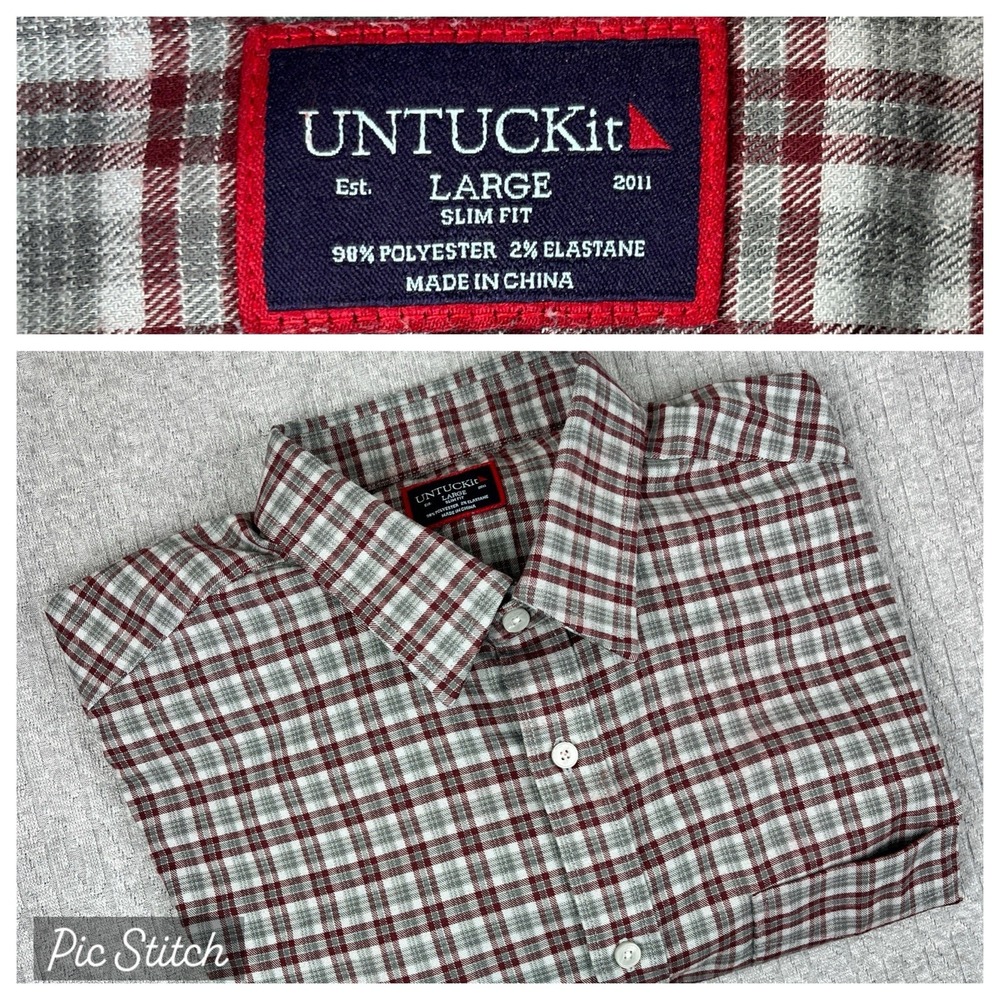 UNTUCKit Tartan Plaid Thermal Style button up Dress Shirt Men large Long Sleeve